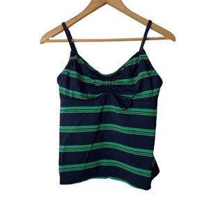 Lands' End Navy Blue Green Striped Sleeveless Tankini Swimsuit Top Size 8